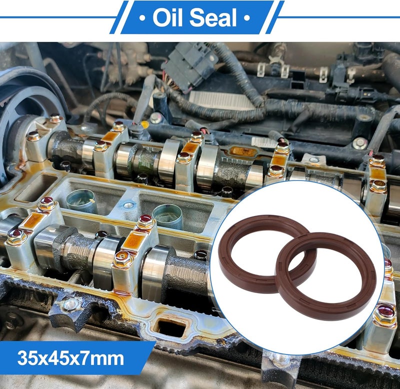 VekAuto Universal Oil Seal TC Double Lip W Steel Spring Seal Ring Rotary Shaft Seal 35x45x7mm High Pressure FKM Rubber Brown 2 Pcs - Image 2